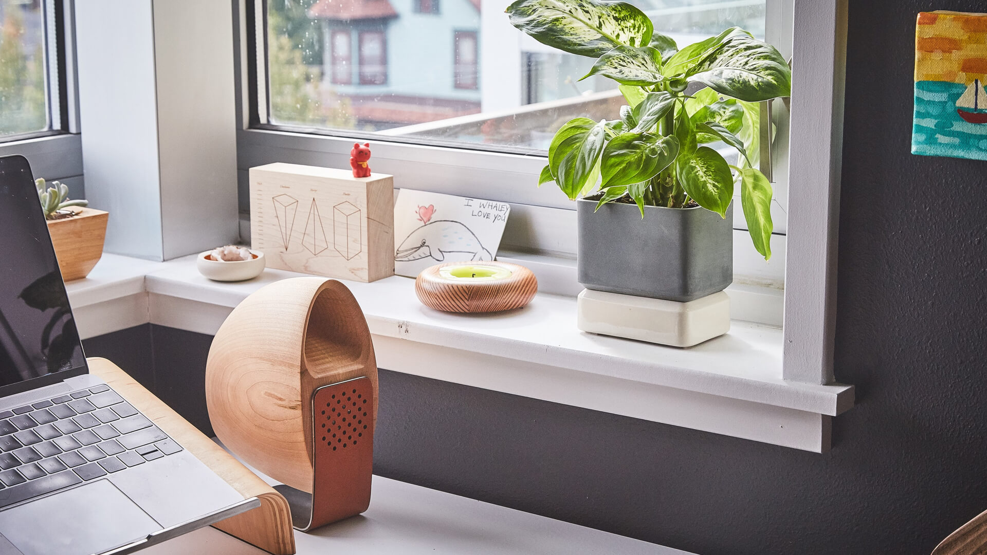 Desk with a plant